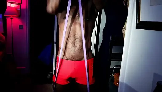 Slowing Stripping Off While Doing My Workout. Flexing My Muscles Body, With My Big Bulge.