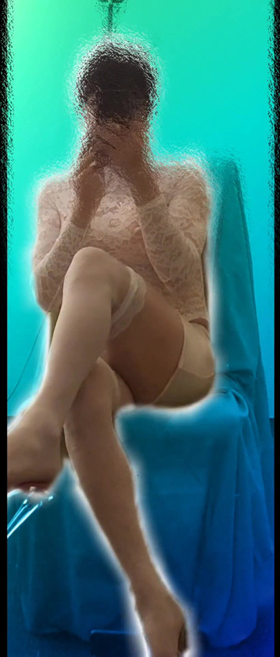 Teasing crossdresser in white nylon panty see-through clothes  highheels