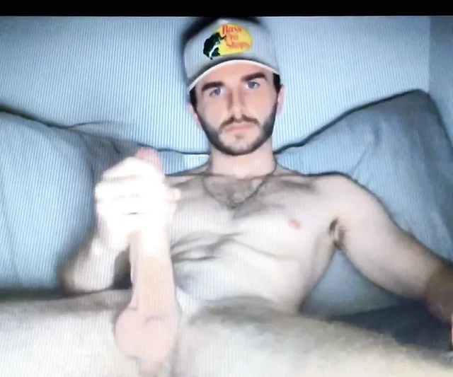 Hot bearded young hung big cock dude edges his hard dick