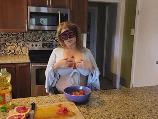 Crushing Food and RUBBING it onto My BIG MILF’S TITS