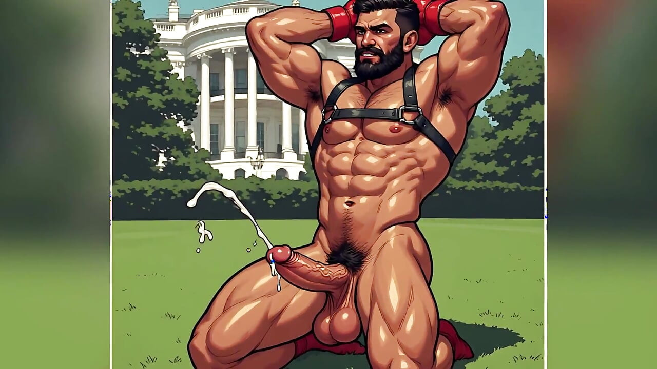 Muscular Boxers Naked and Cumming Outside White House Ai Art