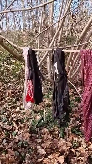 Powerful moment from "Found a stranger's Thong and String in the woods and covered them in my cum"