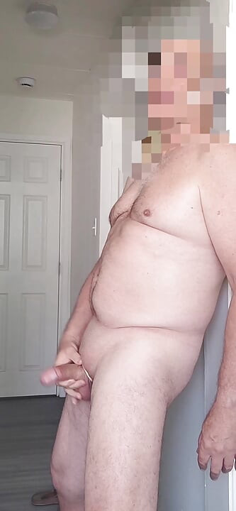 Exhibitionist masturbator with rubber cock ring