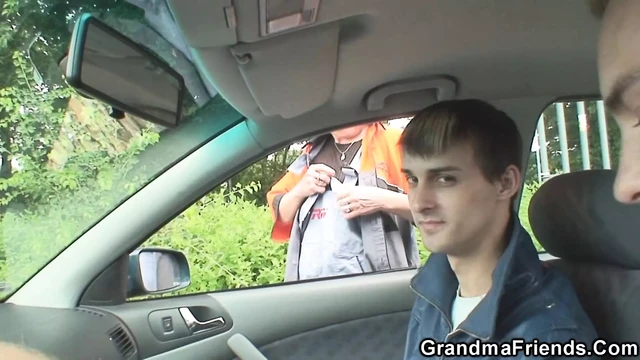 Two buddy pick up and share blonde old lady