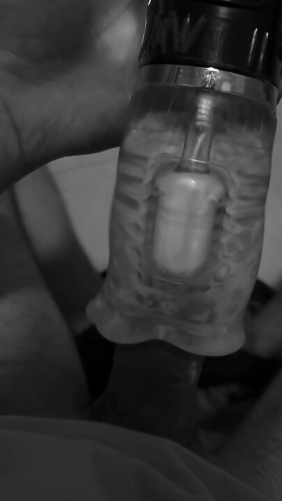 Teasing my monster cock with my toy