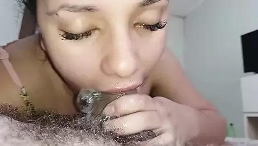 Delicious the amount of spit that bubbles out of the slut's mouth in this extremely naughty blowjob