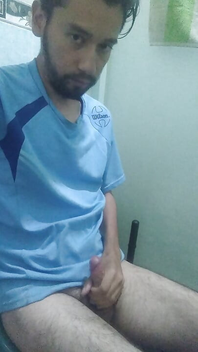 Man masturbates sitting on toilet