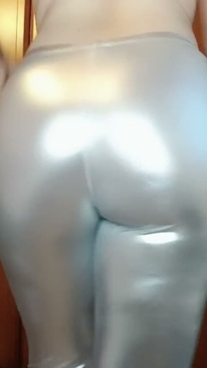 Big ass walking in silver shiny pants | Clip 1