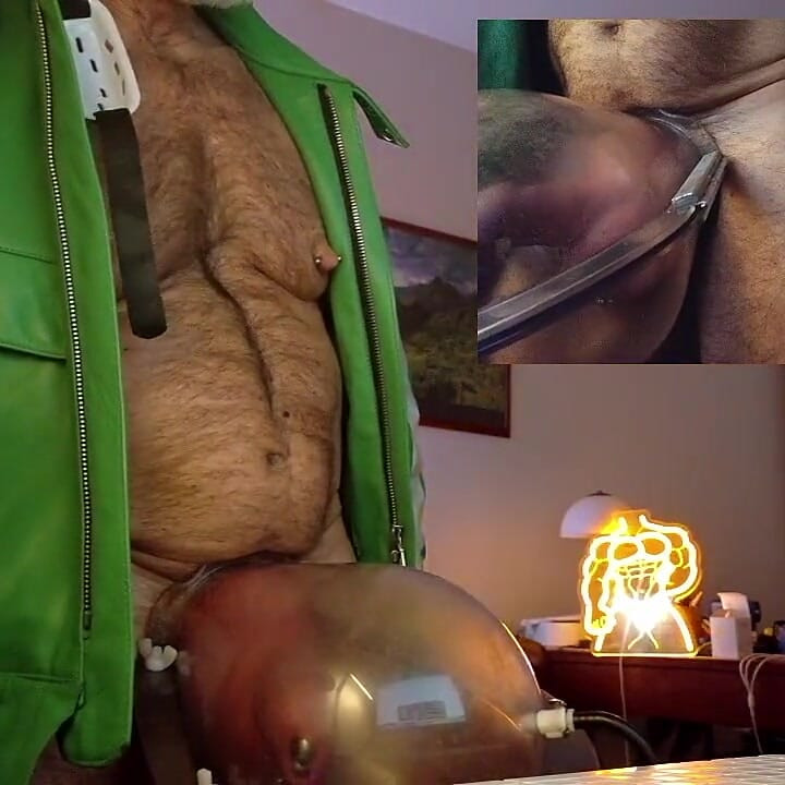 Cop Pumps His Balls, Cock and Nips While Wearing His Cop Leather