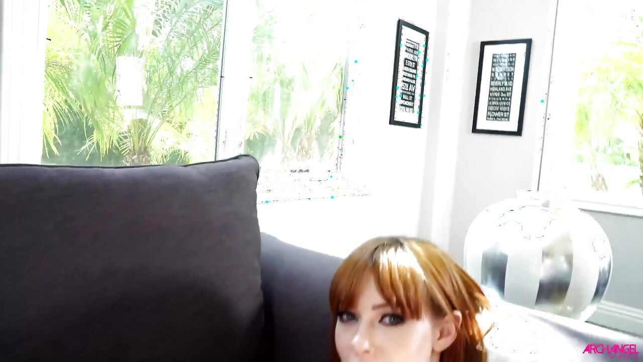 Redhead Alex Strips for Her Muscular Black Lover on the Couch