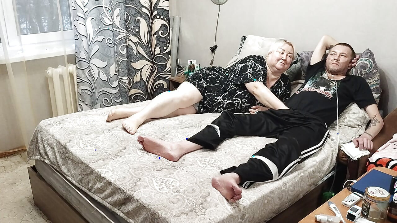 evening blowjob from mother-in-law and cum swallowing