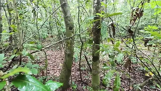 Thai girl walks and brags about picking mushrooms anyway, peeing in the forest Thai Voice