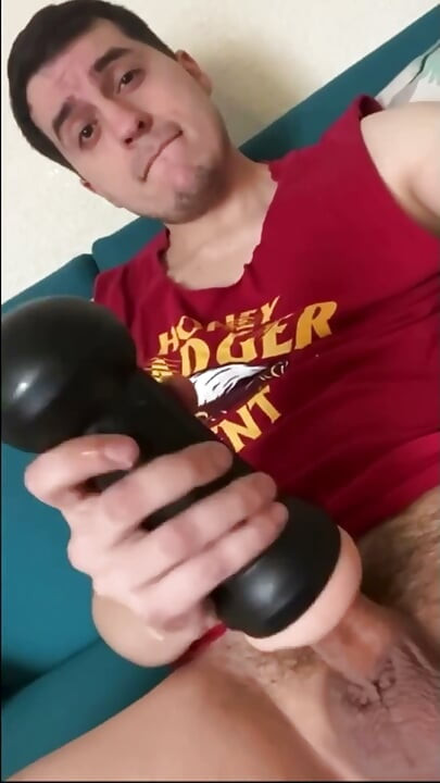 Twink Guy Using His Fleshlight While Wearing an Anal Plug