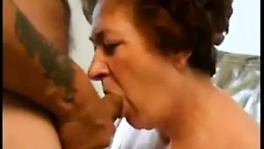 Granny Sucking Cock and Taking Load Face