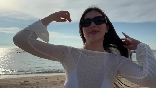POV Stranger on a public beach invited to her hotel . RIDING MY COCK HARD