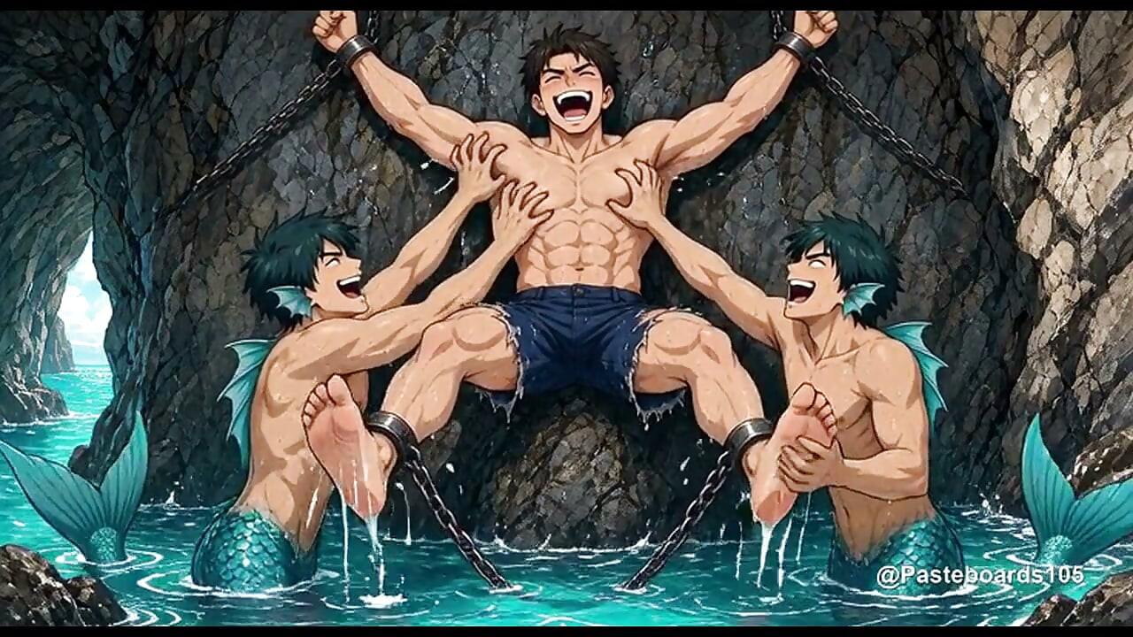 The Mermen's Grotto - Chained To The Sea Rock, Webbed Hands On His Armpits And Soles (2D Anime)