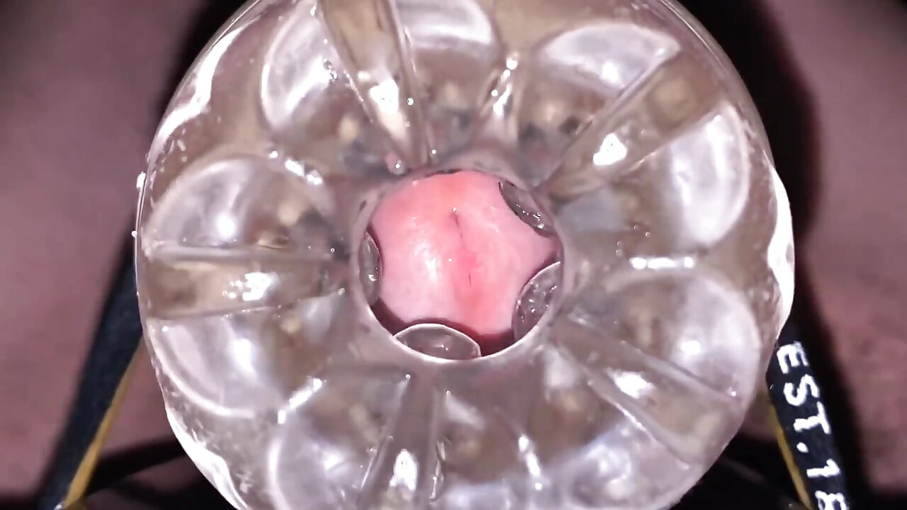 Close-up Cock in Tool for Masturbate Orgasm on Flash