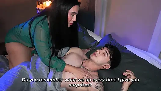 MILF with a big ass makes a mistake and ends up fucking her well-endowed stepson.