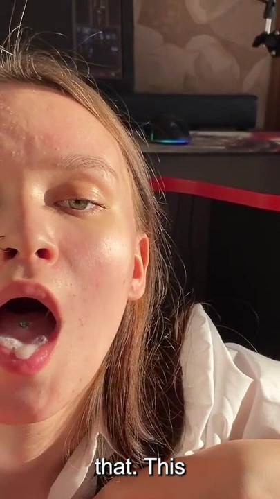 Thrilling moment from "Stepdaughter prevents Stepfather play a computer game. But she Sucks Dick well with a Swallow part 2"