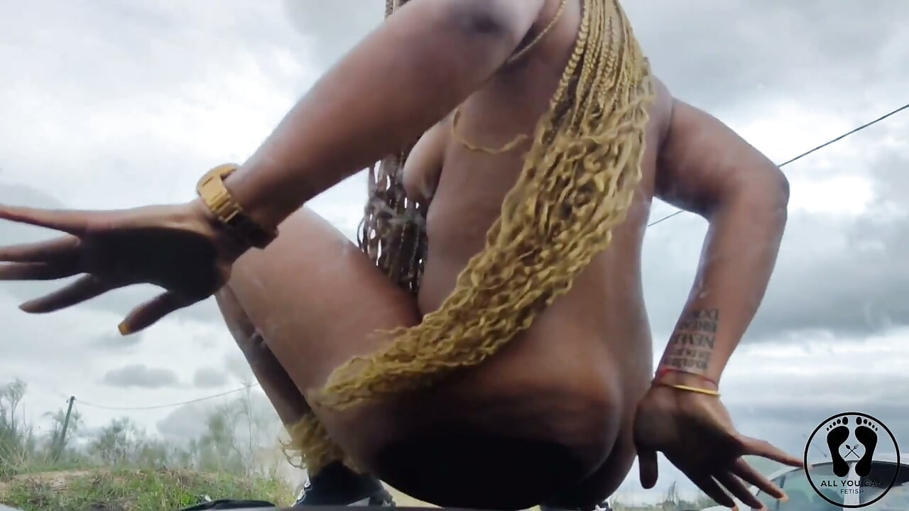 Car Fetish Spitting Tits Glasschord Pee on a Car Outdoor