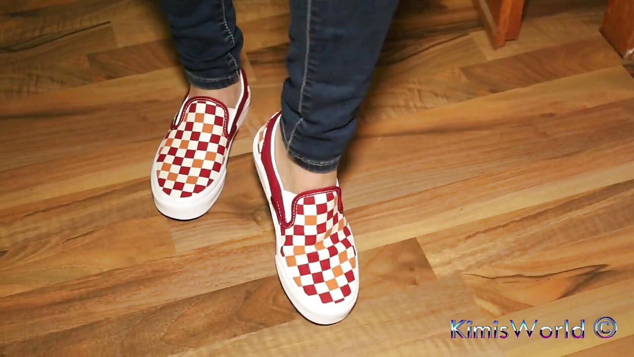 Jeans and Gold Two-strap Sandals - Nylon Feet Tease