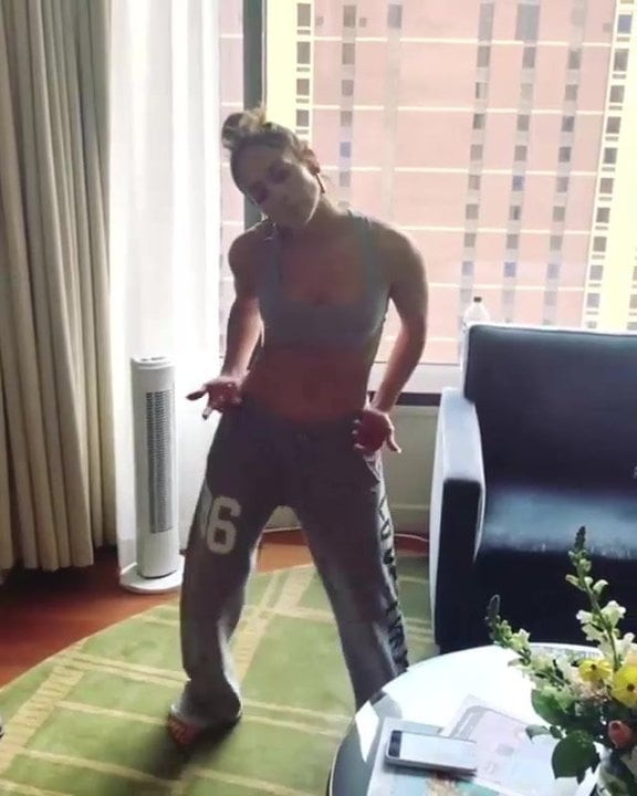 Jennifer Lopez dancing in hotel