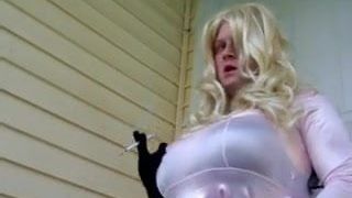 Busty Satin Maid & 120's Outdoors 2