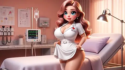 Stunning busty nurse with enormous breasts gives sensual tit massage then enjoys passionate sex on medical bed