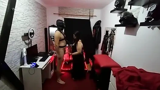 Hooded Stud Pounds Mature Brunette in Fetish Dungeon