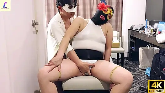 A Mature Woman in Erotic Cosplay Is Engrossed in Masturbation, Her Vaginal Fluids Dripping Out.