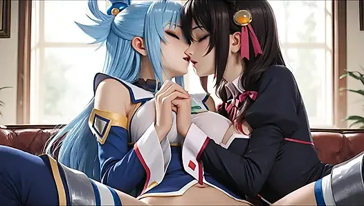 SFW Aqua und yunyun Von konosuba weiche show, berühren und küssen lesben