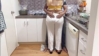 Big Booty Desi Woman Pleasured by Friend's Husband in Kitchen - Loud Kissing and Moaning