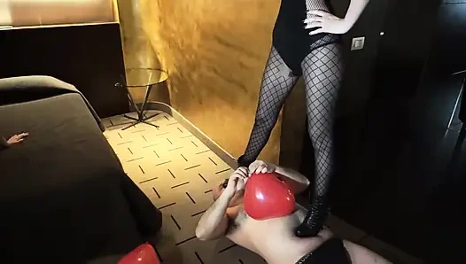 Trampling femdom chick punishing her slave