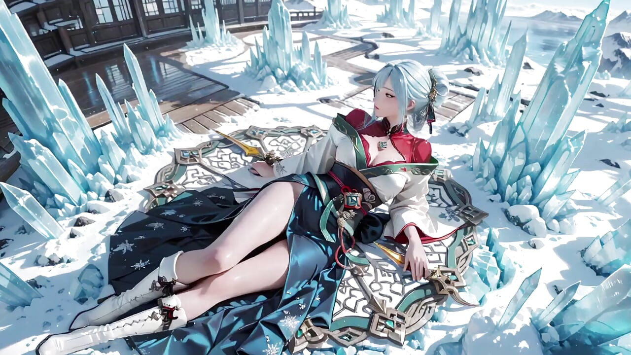 冰之王座！銀髮法師身穿紅綠長袍跪姿，藍髮伴侶在雪域調情！