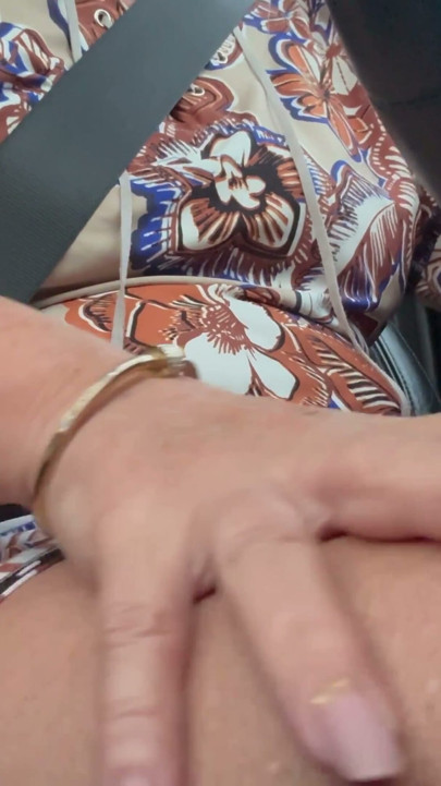 Beautiful wife gets horny in her car and puts her hand in her panties and rubs her pussy in public | Clip 2