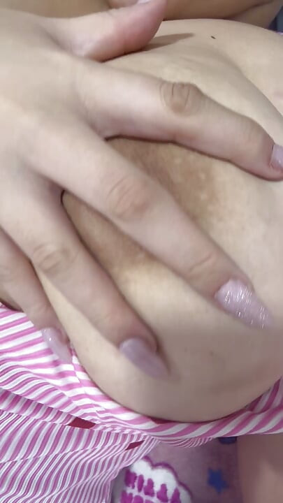 Hot mom massages her huge tits delicious