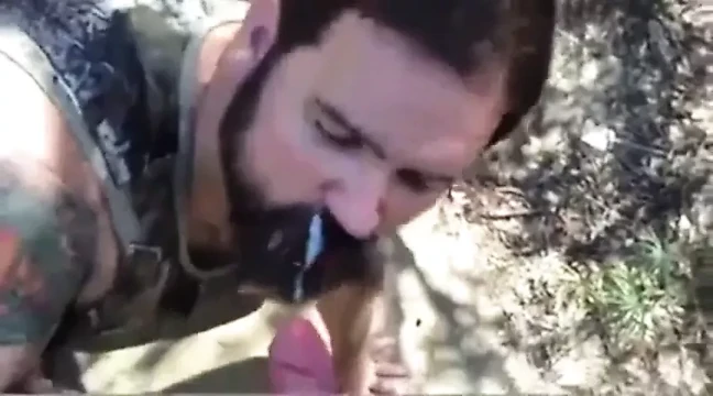 Daddy gives a facial in the wood