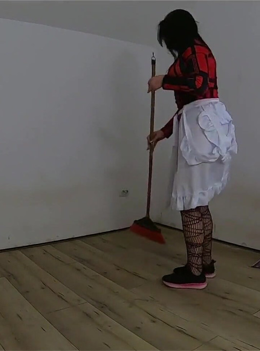 Nympho Maid Masturbates with Broom & Mop While Cleaning an Abandoned House