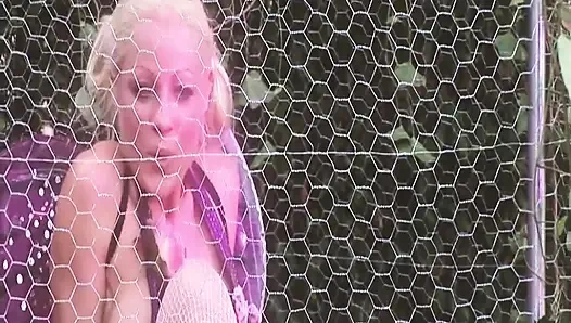 Sex Garden Scene 3 Blonde with a Big Ass in Lingerie Enjoys Two Cocks in a Threesome and a Facial