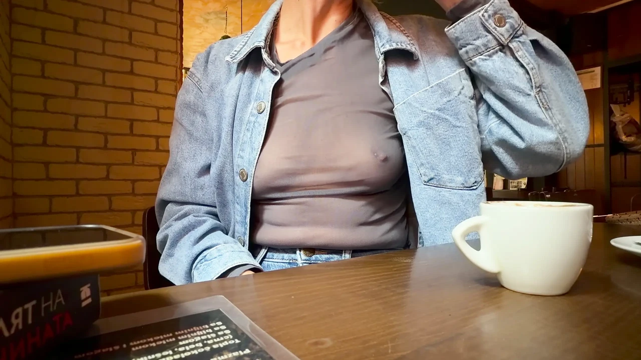 Completely exposing my boobs and nipples in a sheer blouse in a public place