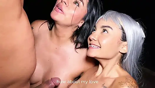 Threesome with my wife's niece in the car outdoors on a starry night