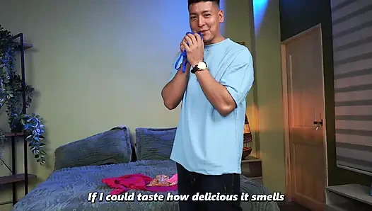 Why are you smelling my panties? Stepson secretly wants to taste his stepmother's pussy