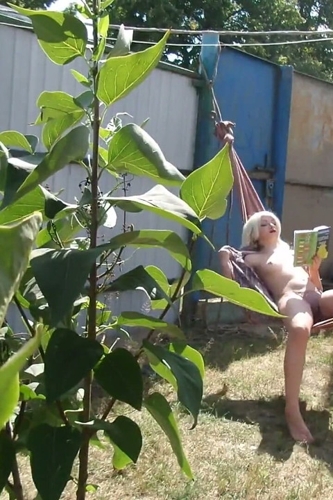 Real Platinum Blonde Reads Book and Masturbates Outdoors