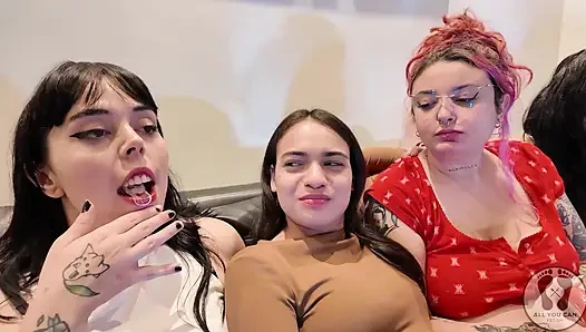 Four Girls Lollipop Chewing Gum Fetish Kissing Licking