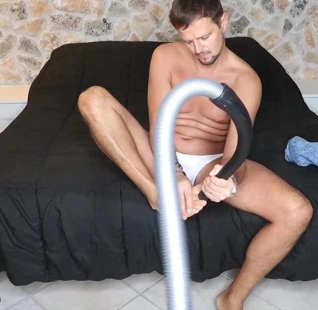 Boy vacuuming socks and feet powerfull