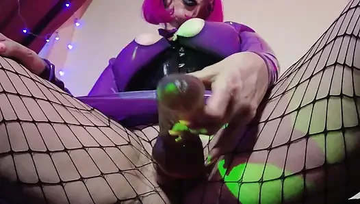 Fetish Rubber Dominatrix Eva Latex Purple Dress Mask Big Ass MILF Toys BDSM Femdom Solo Hot