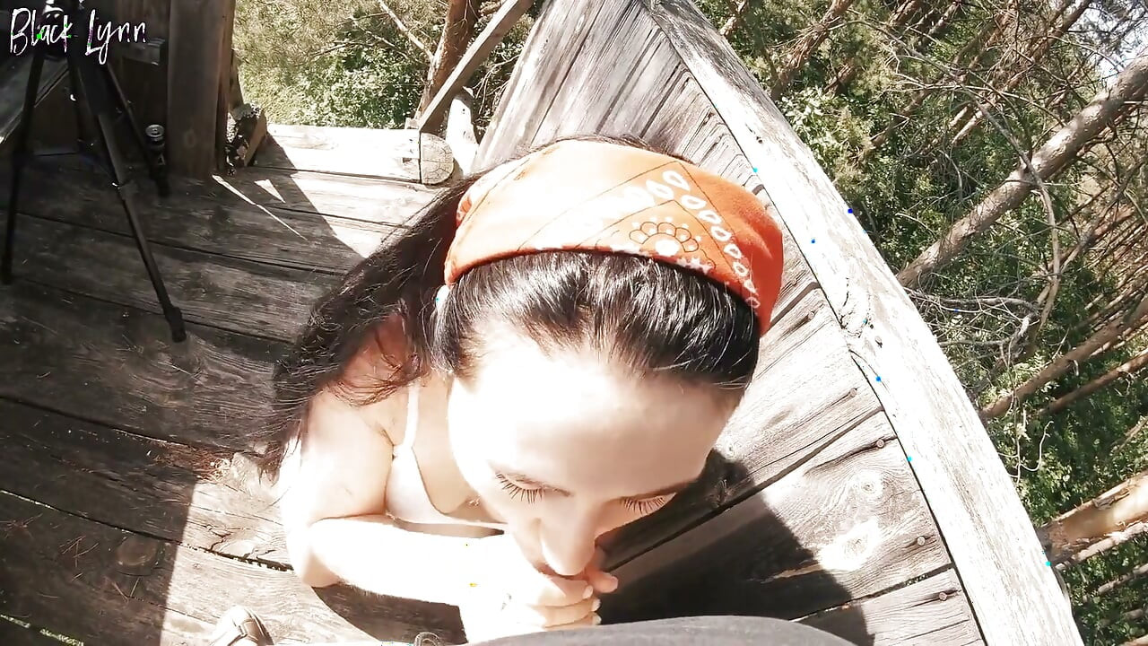Blowjob Turned to Face Fuck and Throatpie on the Tower Near the Forest - Hot Brunette Stifled on Cum