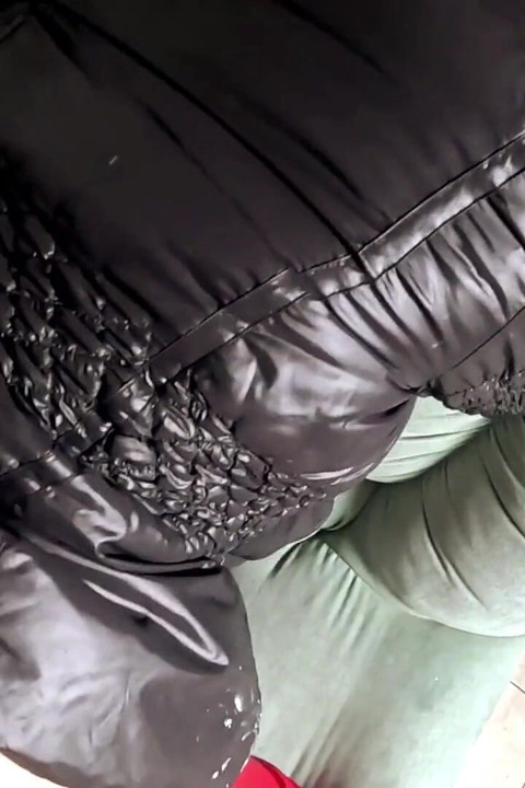 Satin Dress and Downjacket Bukkake, Fake Cum Spray and Messy Downjacket Fantasy
