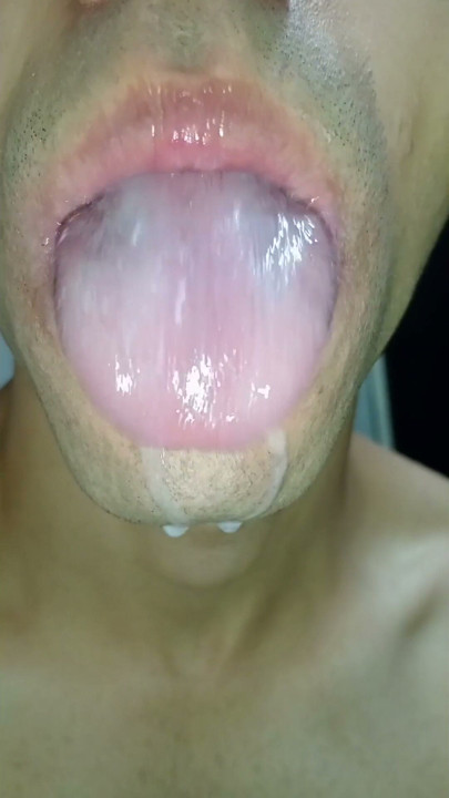 mouth milk, long tongue, sloopy, hard, kiss, tongue, playing with your cum, submissive, throat | Clip 2