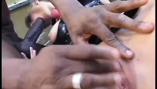 Black stud feeds horny chick with his large black cock